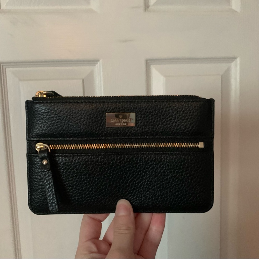 Kate Spade Black Pebbled Leather Zip Card Wallet